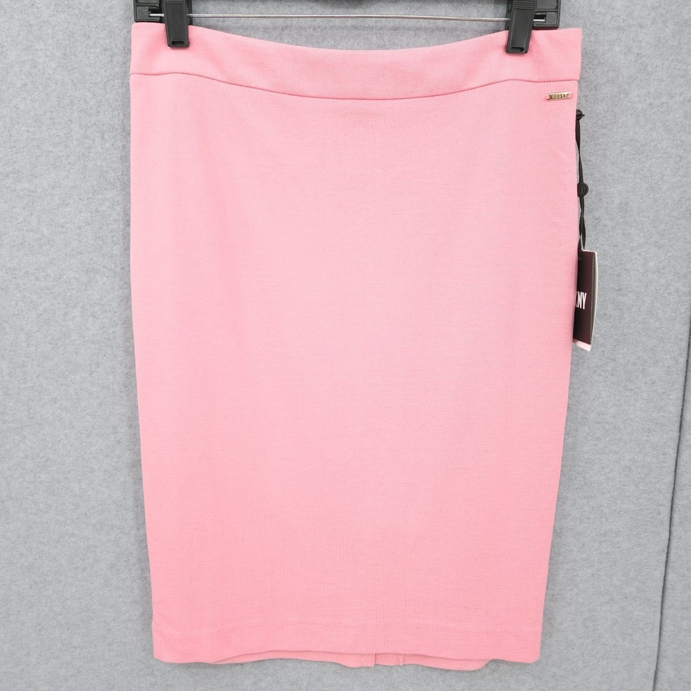 DKNY Pencil Rose Garden Pink Knee High Back Zip Logo Skirt Womens Size 8P NWT